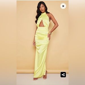 PrettyLittleThing Satin Yellow Dress